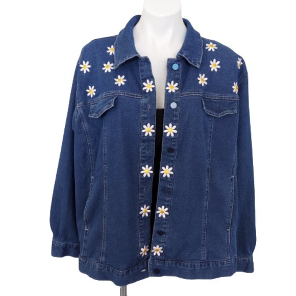 Bob Mackie Jackets & Blazers - Bob Mackie Wearable Art Daisy Embroidered Denim